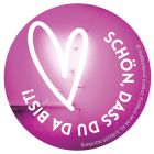10er-Pck Aufkleber „Purple Heart“ (6 cm) mit Text „Schön, dass Du da bist!“